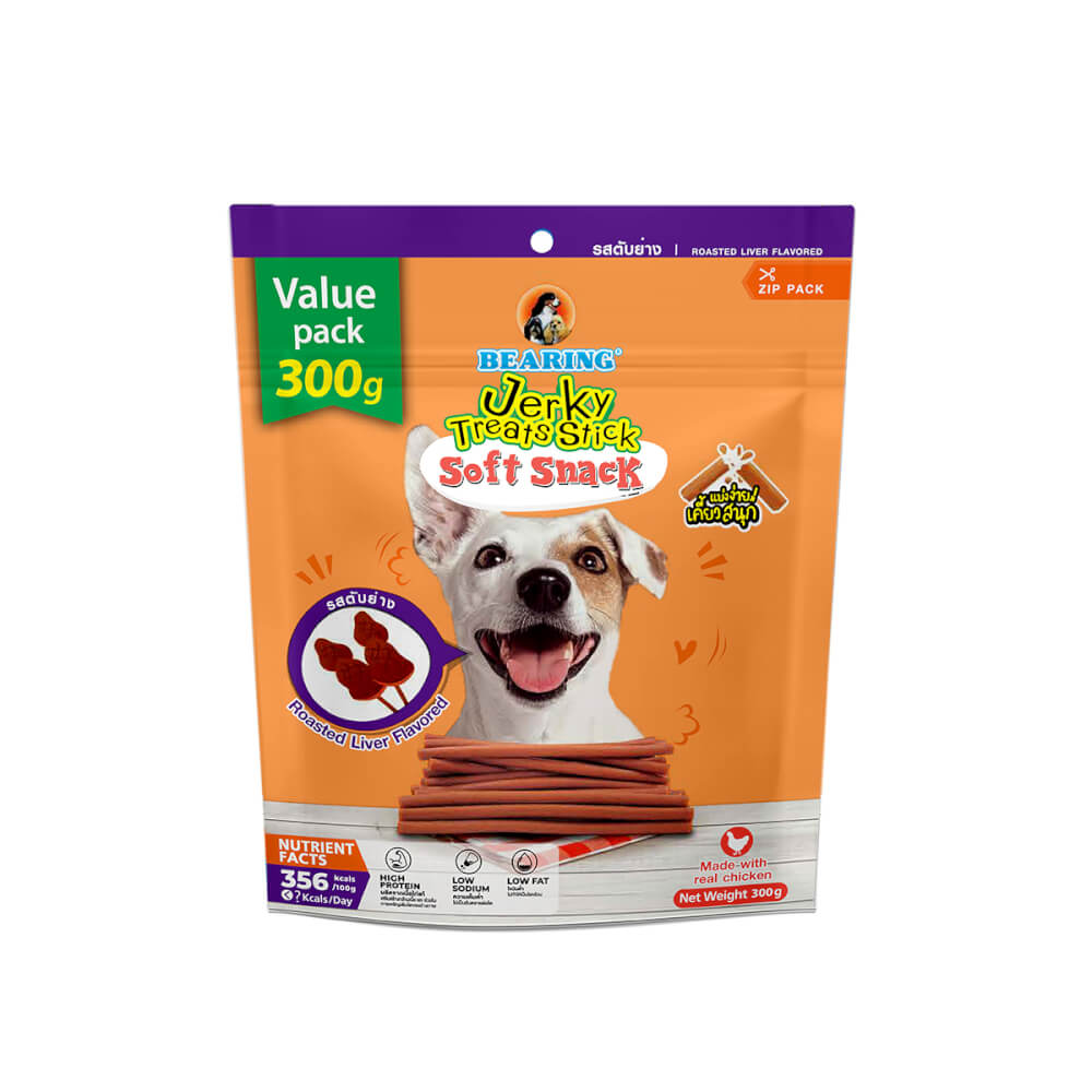ขนมสุนัข BEARING เนื้อไก่อัดแท่ง สูตร JERKY TREATS SOFT SNACK รสตับย่างขนาด 300G_0